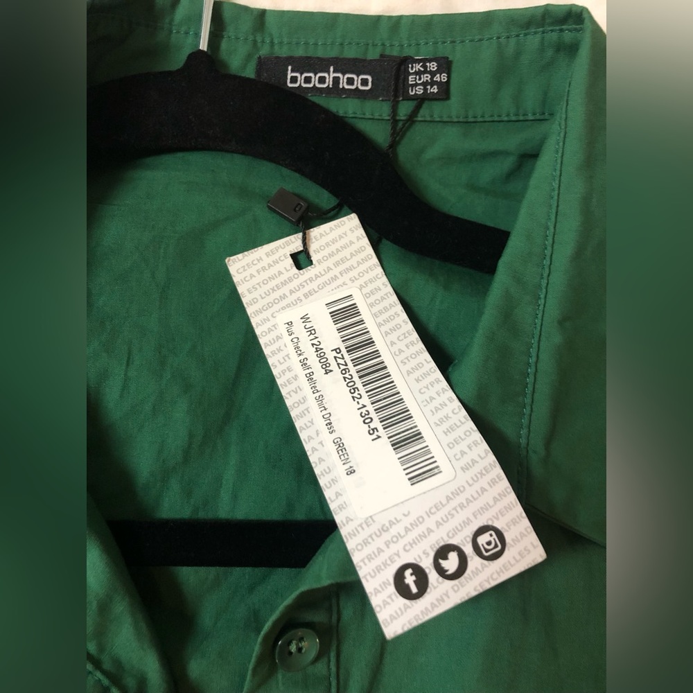 BOOHOO PLUS CHECK SELF BELTED SHIRT DRESS SIZE: 14 - Picture 4 of 9